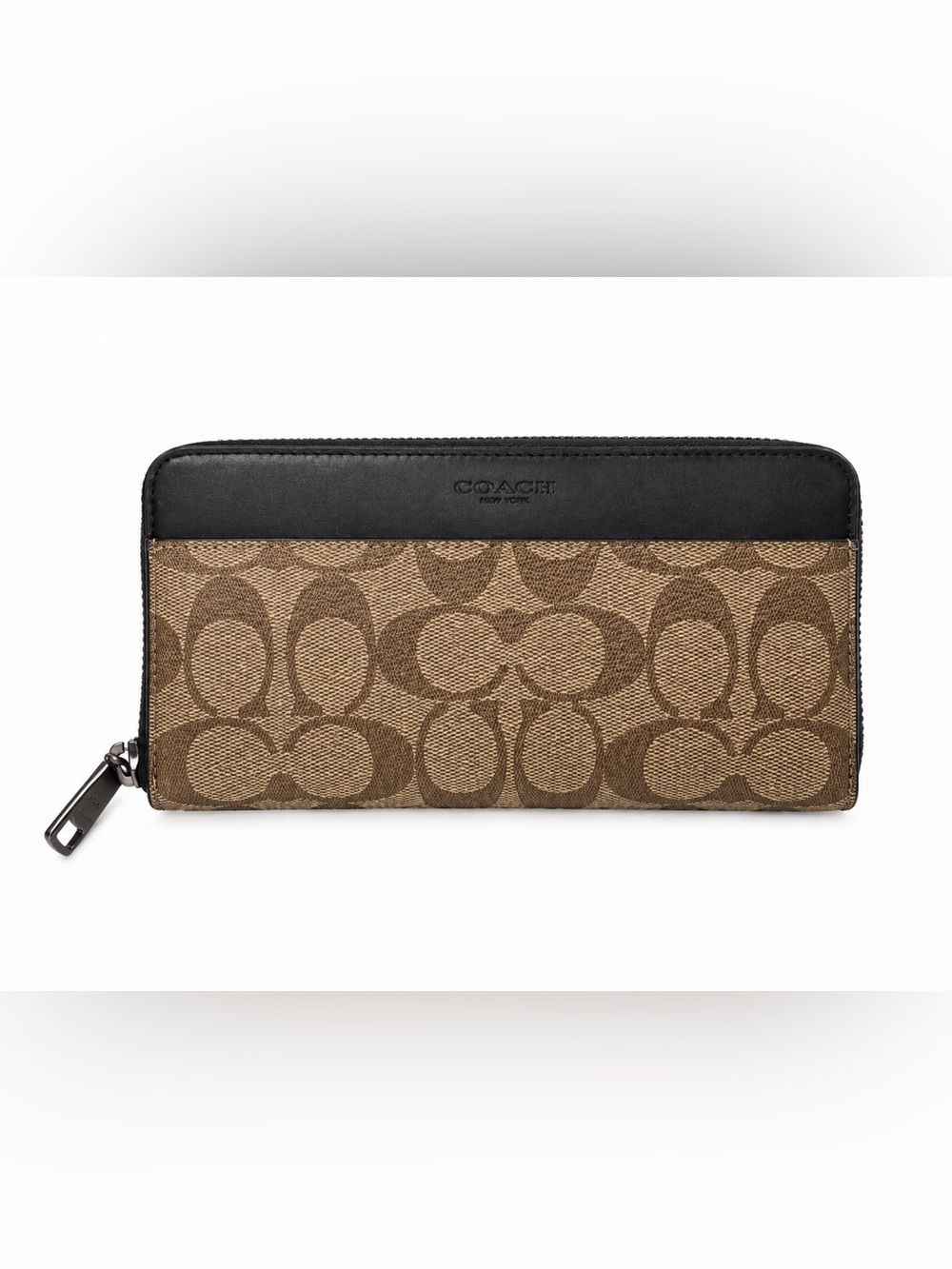 NWT Coach Brown Khaki Signature Canvas Wallet with Black Trim